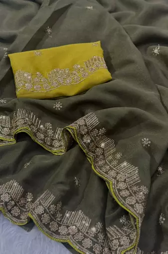 Mahaendi  Color  Embroidery Work Georgette Saree