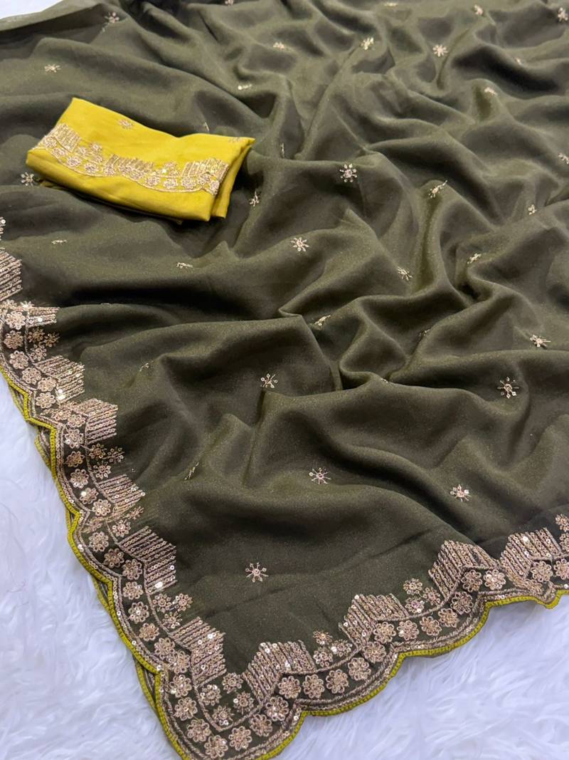Mahaendi  Color  Embroidery Work Georgette Saree