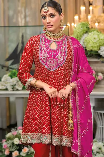 Pakistani Style Embroidered Kurta Patiala Salwar Dupatta Set Designer Ethnic Suit For Women