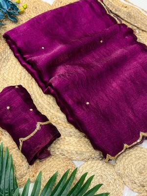 plum chiffon saree with khatli bead embroidery 2