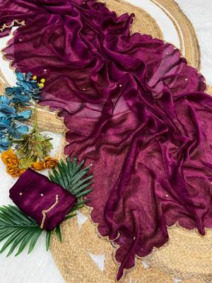 plum chiffon saree with khatli bead embroidery 4