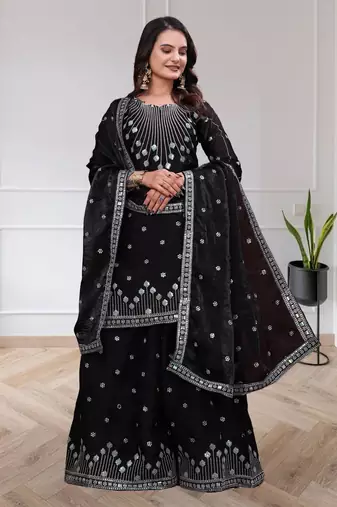 Black chinon  silk  party wear embroidery salwar  suit set