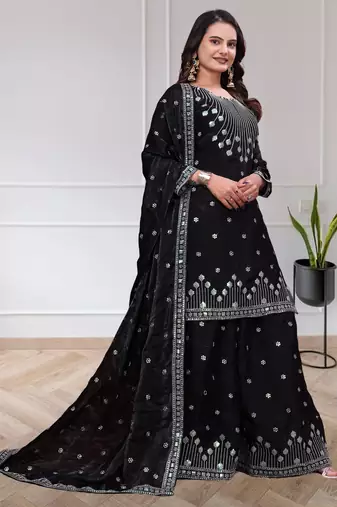 Black chinon  silk  party wear embroidery salwar  suit set
