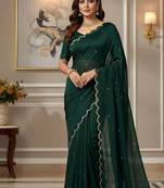 Green Color  Khatli Beads & Moti Handwork Chiffon Silk Saree