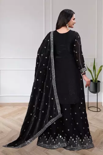 Black chinon  silk  party wear embroidery salwar  suit set