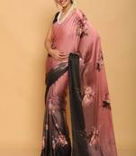 Pink satin printed saree