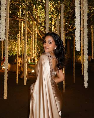 beige satin saree with mirror embroidery border 5