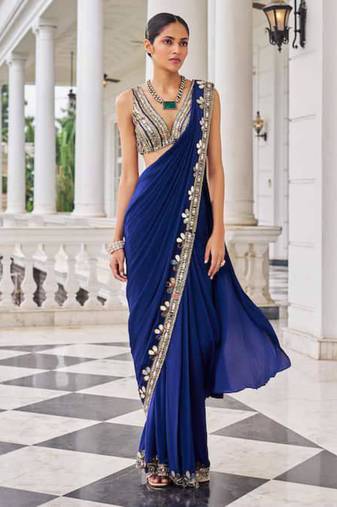 Blue georgette embroidered saree