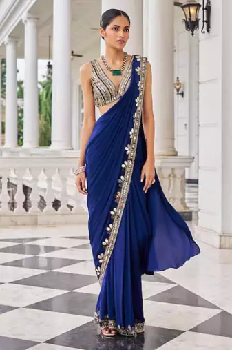 Blue georgette embroidered saree