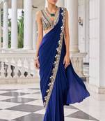 Blue georgette embroidered saree
