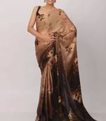 Brown satin printed saree