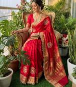 pink satin saree with printed pallu embroidery