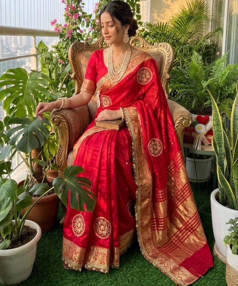 Pink satin embroidered saree