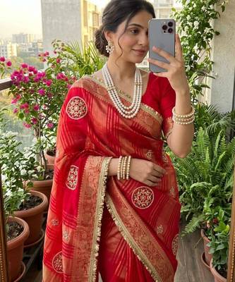 pink satin saree with printed pallu embroidery 3
