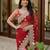Red net embroidered saree