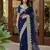 blue net saree with silver floral embroidery
