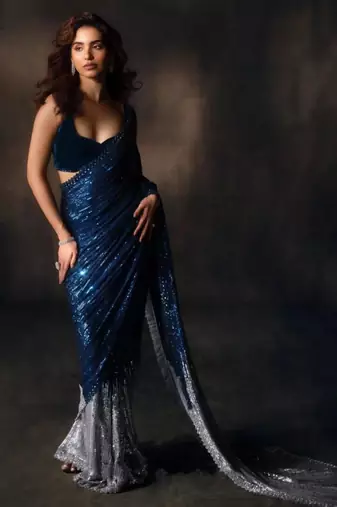 Blue georgette embroidered saree