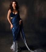 Blue georgette embroidered saree