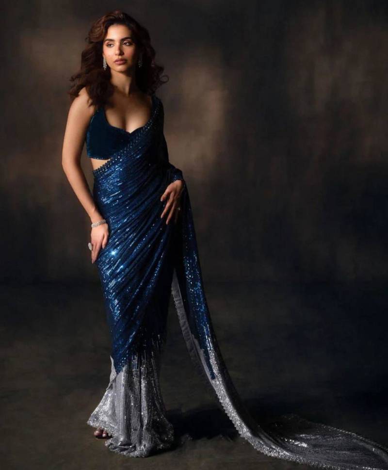 Blue georgette embroidered saree