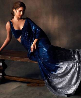 blue georgette saree with sequin embroidery work 2