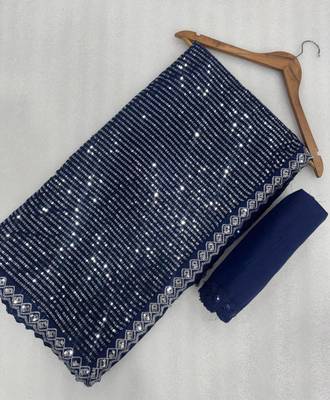 blue georgette saree with sequin embroidery work 3