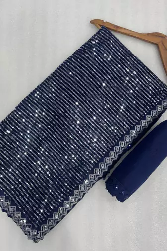 blue georgette saree with sequin embroidery work