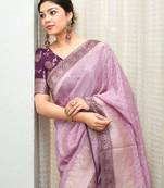 Purple silk blend printed saree