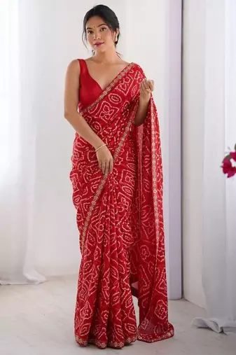 Red georgette printed saree