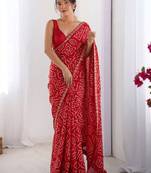 Red georgette printed saree