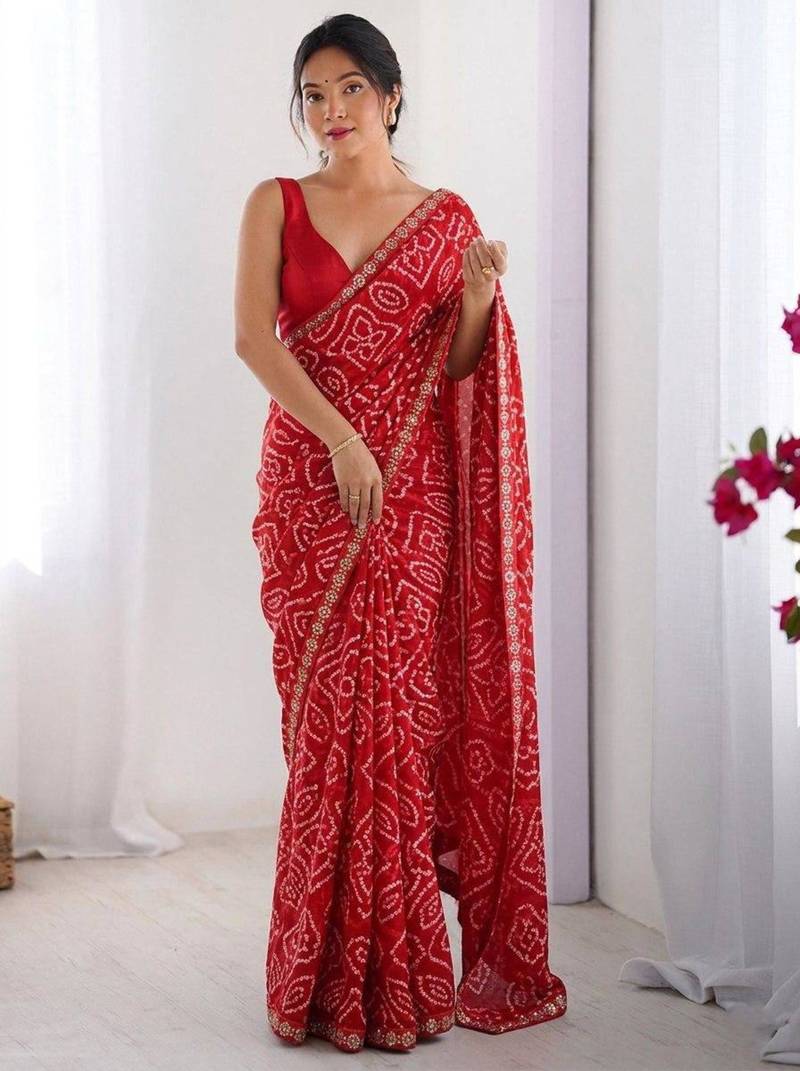 Red georgette printed saree