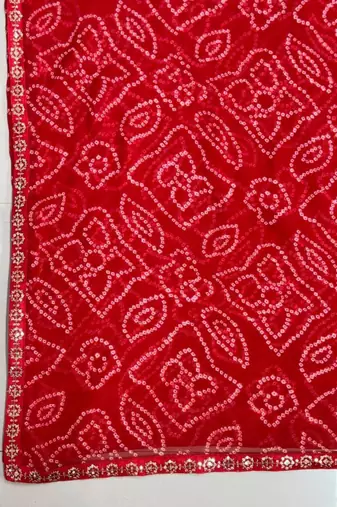 red georgette saree with tie dye print work