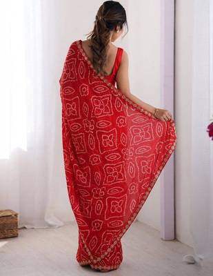 red georgette saree with tie dye print work 3