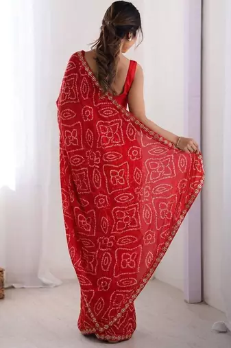red georgette saree with tie dye print work