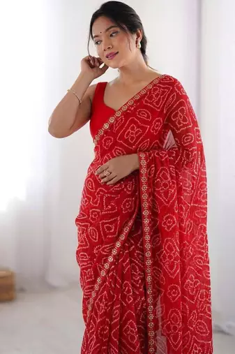 red georgette saree with tie dye print work