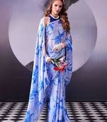 Sky blue satin printed saree