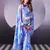 sky blue satin saree with floral print work
