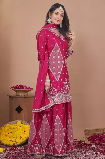 Pink chinon  silk  party wear embroidery salwar  suit set