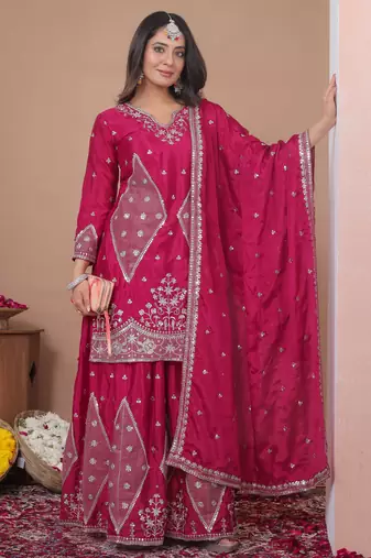 Pink chinon  silk  party wear embroidery salwar  suit set