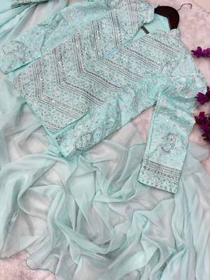 sky blue silk blend saree with embroidery work 2