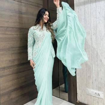 sky blue silk blend saree with embroidery work 3