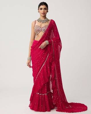 pink georgette saree with sequin embroidery work 1