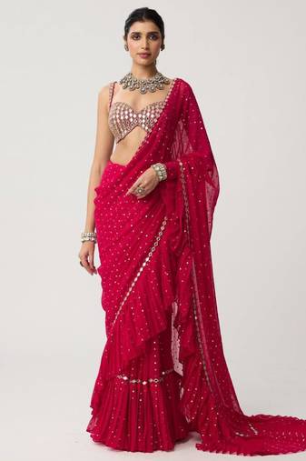 Pink georgette embroidered saree
