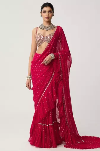 Pink georgette embroidered saree