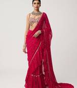 Pink georgette embroidered saree