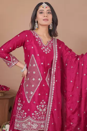 Pink chinon  silk  party wear embroidery salwar  suit set