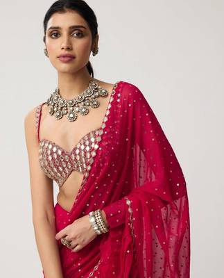 pink georgette saree with sequin embroidery work 2