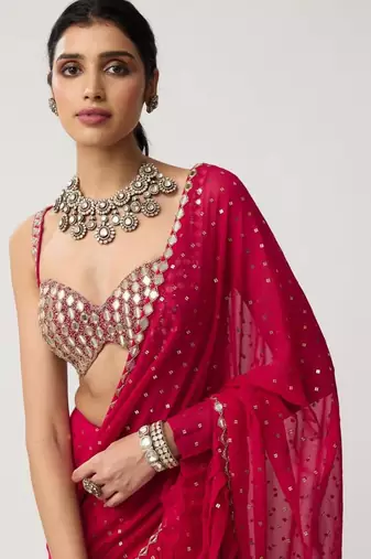 pink georgette saree with sequin embroidery work