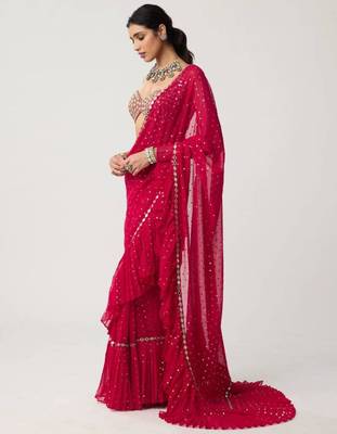 pink georgette saree with sequin embroidery work 3