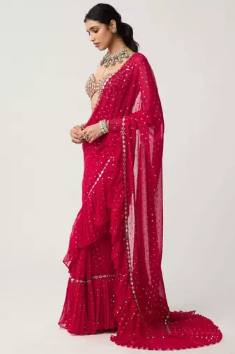 pink georgette saree with sequin embroidery work