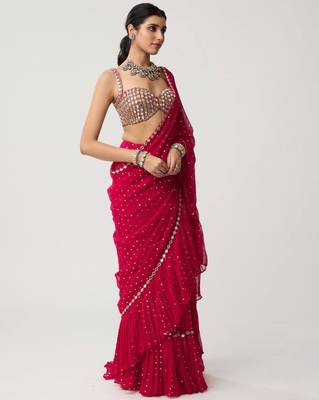 pink georgette saree with sequin embroidery work 4